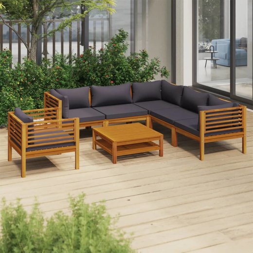 7-tlg. Garten-Lounge-Set mit Auflage Massivholz Akazie