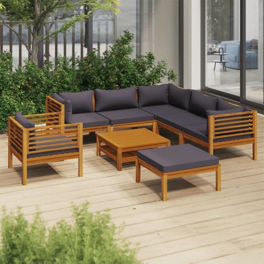 8-tlg. Garten-Lounge-Set mit Auflage Massivholz Akazie