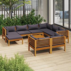 10-tlg. Garten-Lounge-Set mit Auflage Massivholz Akazie