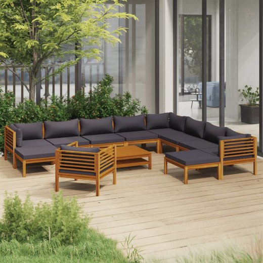 12-tlg. Garten-Lounge-Set mit Auflage Massivholz Akazie