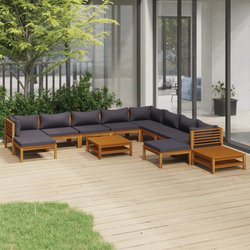 12-tlg. Garten-Lounge-Set mit Auflage Massivholz Akazie