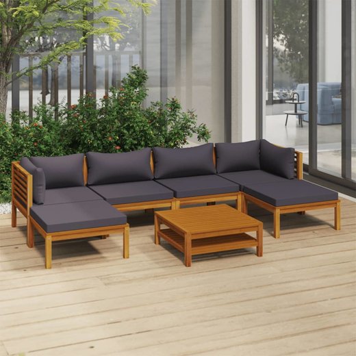 7-tlg. Garten-Lounge-Set mit Auflage Massivholz Akazie