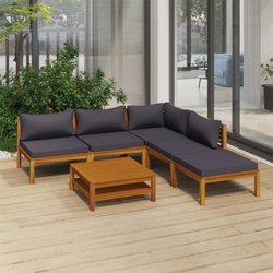6-tlg. Garten-Lounge-Set mit Auflage Massivholz Akazie