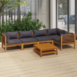 6-tlg. Garten-Lounge-Set mit Auflage Massivholz Akazie