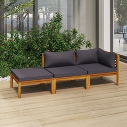 3-tlg. Garten-Lounge-Set mit Auflagen Massivholz Akazie