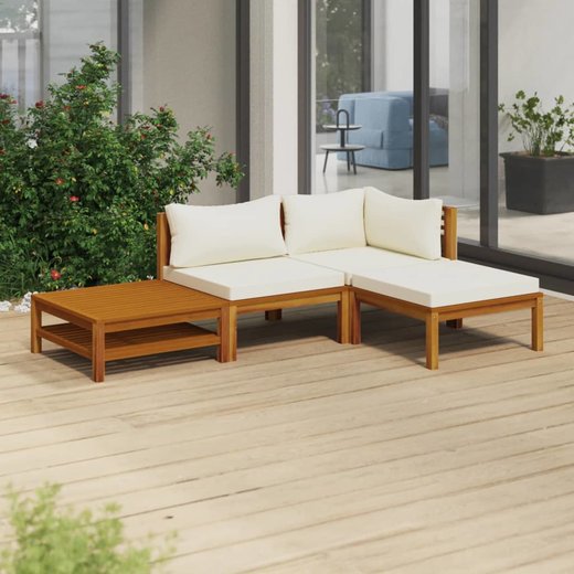 4-tlg. Garten-Lounge-Set mit Creme Kissen Massivholz Akazie