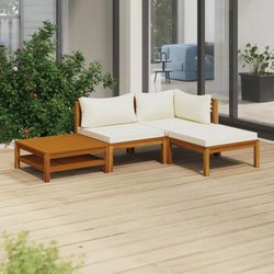 4-tlg. Garten-Lounge-Set mit Creme Kissen Massivholz Akazie