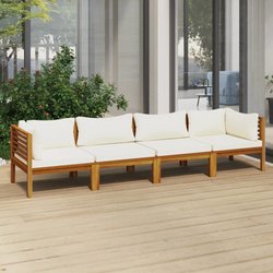 4-Sitzer-Gartensofa mit Creme Kissen Massivholz Akazie