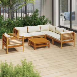 7-tlg. Garten-Lounge-Set mit Creme Kissen Massivholz Akazie