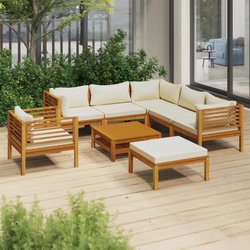 8-tlg. Garten-Lounge-Set mit Creme Kissen Massivholz Akazie