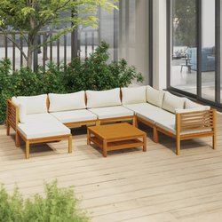 8-tlg. Garten-Lounge-Set mit Creme Kissen Massivholz Akazie
