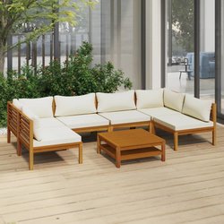 7-tlg. Garten-Lounge-Set mit Creme Kissen Massivholz Akazie