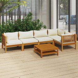 6-tlg. Garten-Lounge-Set mit Creme Kissen Massivholz Akazie