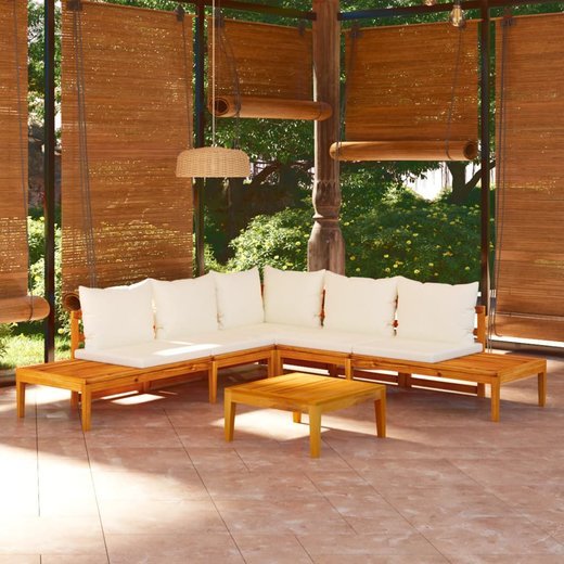 4-tlg. Garten-Lounge-Set mit Cremeweien Kissen Akazienholz