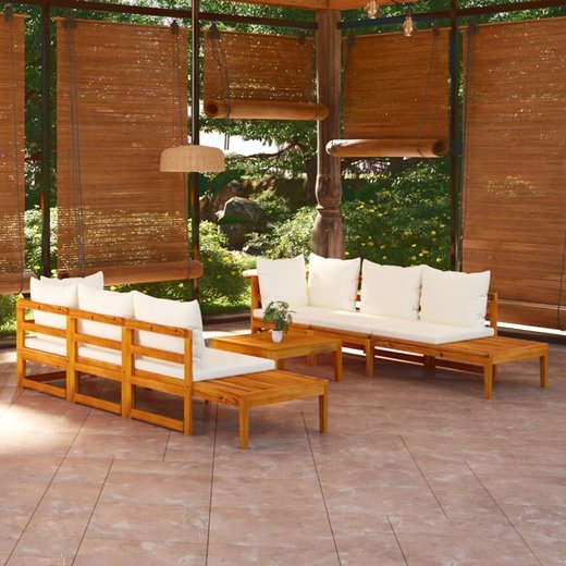 5-tlg. Garten-Lounge-Set mit Cremeweien Kissen Akazienholz