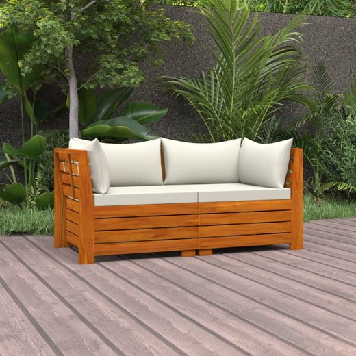 2-Sitzer-Gartensofa mit Kissen Massivholz Akazie