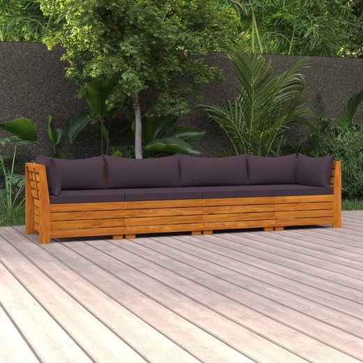 4-Sitzer-Gartensofa mit Kissen Massivholz Akazie