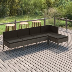 5-tlg. Garten-Lounge-Set mit Auflagen Poly Rattan Grau
