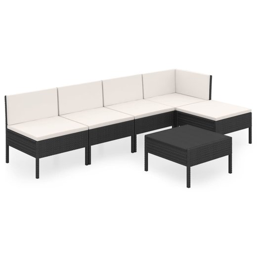 6-tlg. Garten-Lounge-Set mit Auflagen Poly Rattan Schwarz