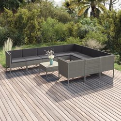 11-tlg. Garten-Lounge-Set mit Auflagen Poly Rattan Grau