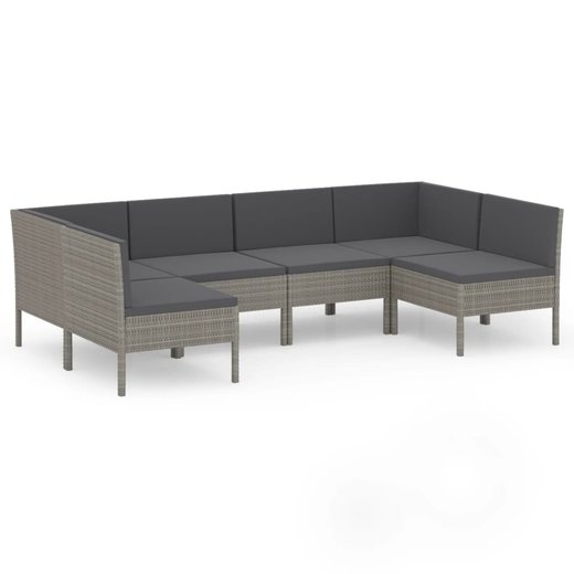 6-tlg. Garten-Lounge-Set mit Auflagen Poly Rattan Grau