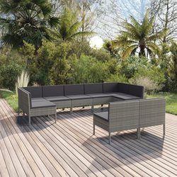 9-tlg. Garten-Lounge-Set mit Auflagen Poly Rattan Grau