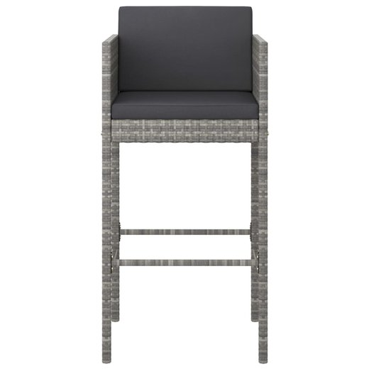 5-tlg. Gartenbar-Set mit Kissen Poly Rattan Grau
