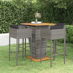 5-tlg. Gartenbar-Set mit Kissen Poly Rattan Grau