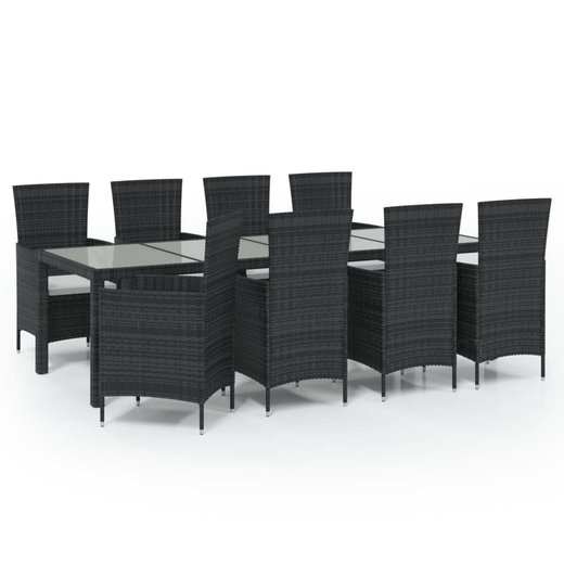 9-tlg. Garten-Essgruppe mit Auflagen Poly Rattan Schwarz