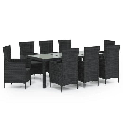 9-tlg. Garten-Essgruppe mit Auflagen Poly Rattan Schwarz