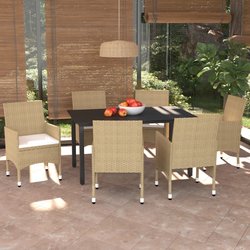 7-tlg. Garten-Essgruppe mit Kissen Poly Rattan Beige