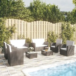 8-tlg. Garten-Lounge-Set mit Auflagen Poly Rattan Schwarz