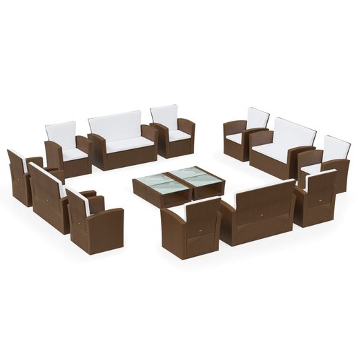 16-tlg. Garten-Lounge-Set mit Auflagen Poly Rattan Braun