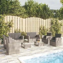 8-tlg. Garten-Lounge-Set mit Auflagen Poly Rattan Grau
