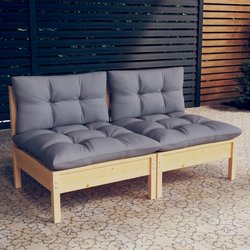 2-Sitzer-Gartensofa mit Grauen Kissen Massivholz Kiefer