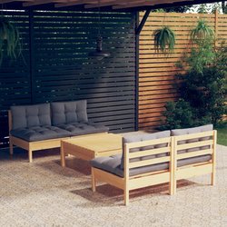 5-tlg. Garten-Lounge-Set mit Grauen Kissen Kiefernholz