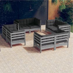 8-tlg. Garten-Lounge-Set mit Anthrazit Kissen Kiefernholz