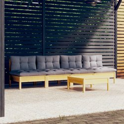 5-tlg. Garten-Lounge-Set mit Grauen Kissen Kiefernholz