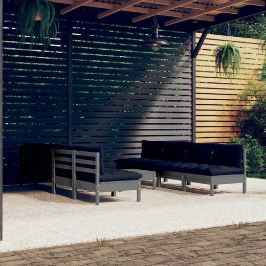 9-tlg. Garten-Lounge-Set mit Kissen Kiefer Massivholz