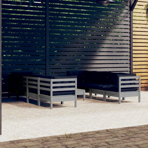 9-tlg. Garten-Lounge-Set mit Kissen Kiefer Massivholz