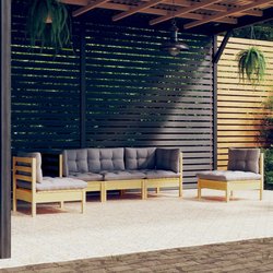 5-tlg. Garten-Lounge-Set mit Grauen Kissen Kiefer Massivholz