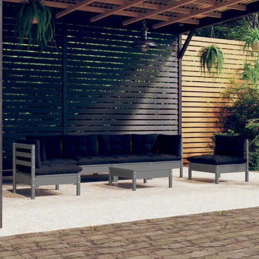 7-tlg. Garten-Lounge-Set mit Kissen Kiefer Massivholz