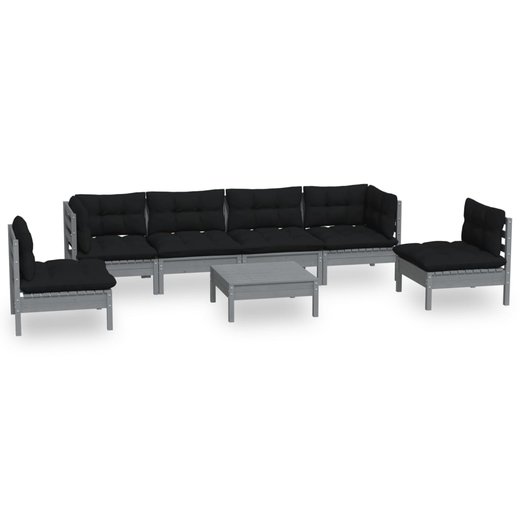 7-tlg. Garten-Lounge-Set mit Kissen Kiefer Massivholz