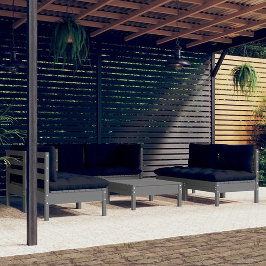 7-tlg. Garten-Lounge-Set mit Kissen Kiefer Massivholz