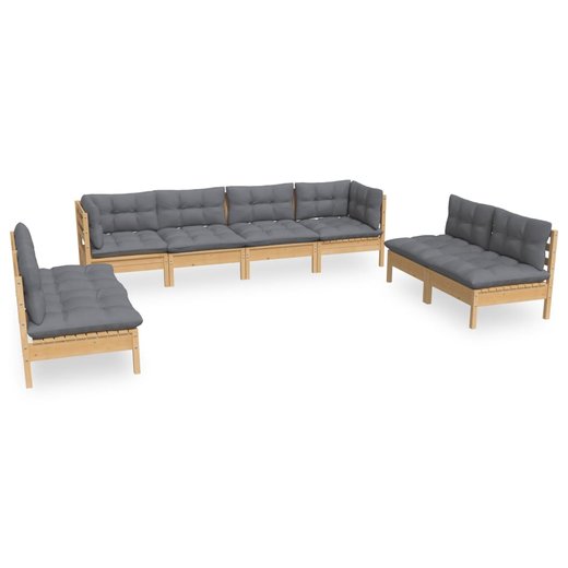 8-tlg. Garten-Lounge-Set mit Grauen Kissen Kiefer Massivholz