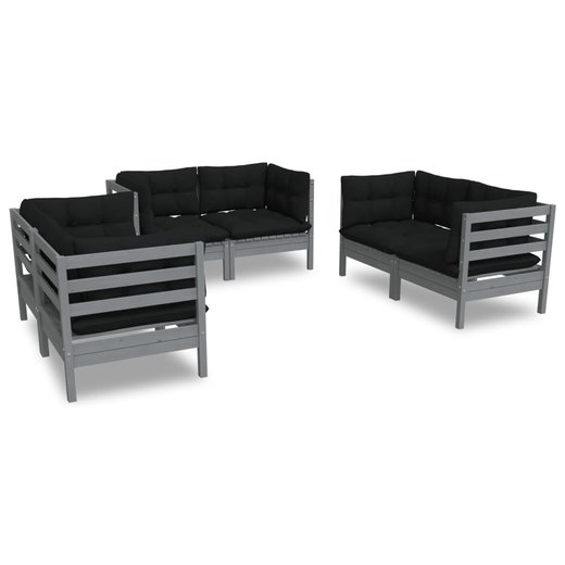 6-tlg. Garten-Lounge-Set mit Kissen Kiefer Massivholz