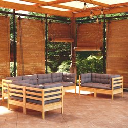 8-tlg. Garten-Lounge-Set mit Grauen Kissen Kiefer Massivholz