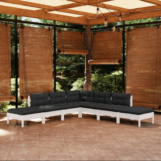 7-tlg. Garten-Lounge-Set mit Kissen Wei Kiefernholz