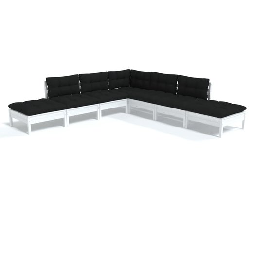 7-tlg. Garten-Lounge-Set mit Kissen Wei Kiefernholz