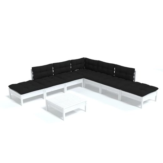 8-tlg. Garten-Lounge-Set mit Kissen Wei Kiefernholz